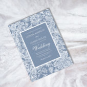 Invitation Dusty Blue White Line Art Floral Botanique