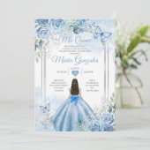 Invitation Dusty Blue & White Mis Quince 15 Anos Argent Crown (Debout devant)