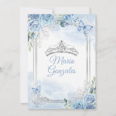 Invitation Dusty Blue & White Mis Quince 15 Anos Argent Crown (Dos)