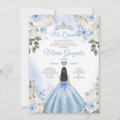 Invitation Dusty Blue & White Mis Quince 15 Anos Argent Crown (Devant)
