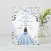 Invitation Dusty Blue & White Mis Quince 15 Anos Argent Crown (Debout devant)