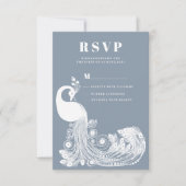 Invitation Dusty blue white royal peacock elegant RSVP (Devant)