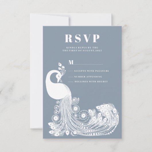 Invitation Dusty blue white royal peacock elegant RSVP (Devant)