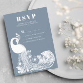 Invitation Dusty blue white royal peacock elegant RSVP