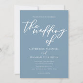 Invitation Dusty Blue White Script Mariage côtier été (Devant)