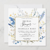 Invitation Dusty Blue Wild Floral Dainty Boho Fête des mariée (Devant)