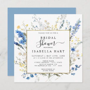 Invitation Dusty Blue Wild Floral Dainty Boho Fête des mariée