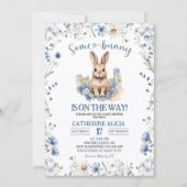 Invitation Dusty Blue Wildflower Bunny baby shower (Devant)
