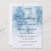 Invitation Dusty Blue Winter Script Calligraphie White Branch (Devant)