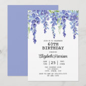 Invitation Dusty Blue Wisteria Floral Greenery 60e anniversai (Devant / Derrière)