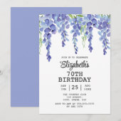 Invitation Dusty Blue Wisteria Floral Greenery 70e anniversai (Devant / Derrière)