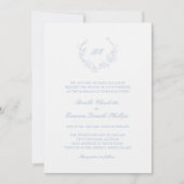 Invitation Dusty Blue Wreath Monogramme QR Code Mariage éléga (Devant)