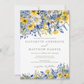 Invitation Dusty Blue Yellow Daisy Wildflowers Boho Wedding (Devant)