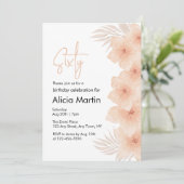 Invitation Dusty Blush Flower Brown Palm Leaf Anniversaire (Debout devant)