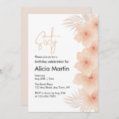 Invitation Dusty Blush Flower Brown Palm Leaf Anniversaire (Devant / Derrière)