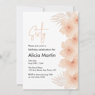 Invitation Dusty Blush Flower Brown Palm Leaf Anniversaire