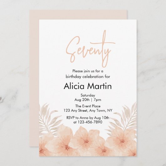 Invitation Dusty Blush Flower Palm Leaf Boho Anniversaire (Devant / Derrière)