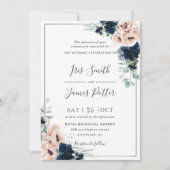 Invitation Dusty Blush Poppy Navy Floral Greenery Mariage (Devant)