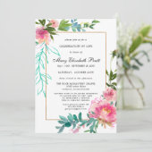 Invitation Dusty Blush rose Floral Célébration de la vie Invi (Debout devant)