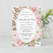 Invitation Dusty Blush rose Floral Célébration de la vie Invi (Debout devant)
