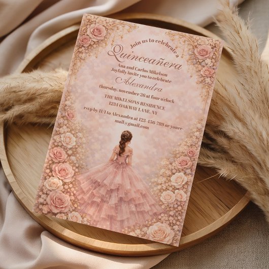 Invitation Dusty Blush Rose Garden Quinceañera