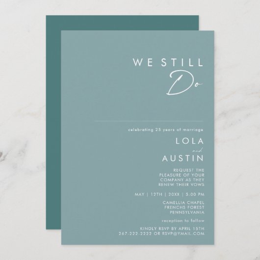 Invitation Dusty Boho | Bleu & Vert Nous Faisons Toujours Vow (Devant / Derrière)