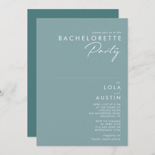 Invitation Dusty Boho | Blue and Green Bachelorette Party (Devant / Derrière)