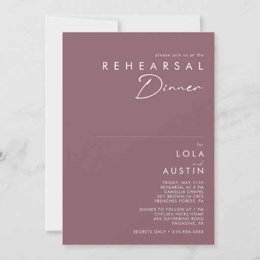 Invitation Dusty Boho | Dîner de répétition violet et Rose (Devant)