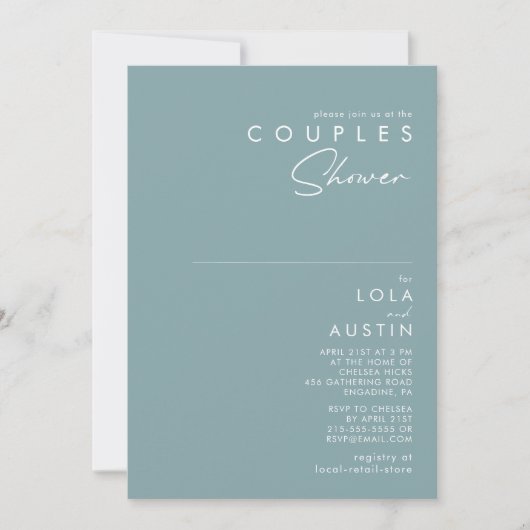 Invitation Dusty Boho | Douche Couples bleu et vert (Devant)