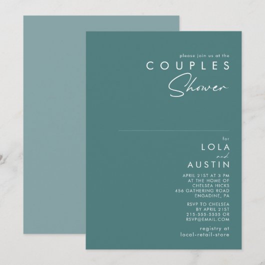Invitation Dusty Boho | Douche Couples Vert et Bleu (Devant / Derrière)