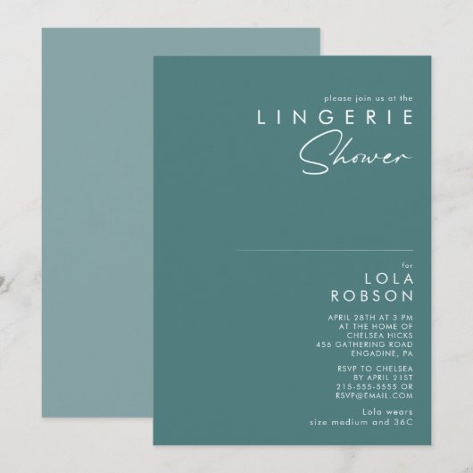 Invitation Dusty Boho | Douche Lingerie verte et bleue (Devant / Derrière)