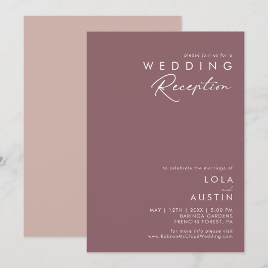 Invitation Dusty Boho | Réception de mariage violet et rose (Devant / Derrière)