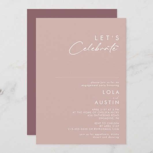 Invitation Dusty Boho | Rose et violet Célébrons (Devant / Derrière)