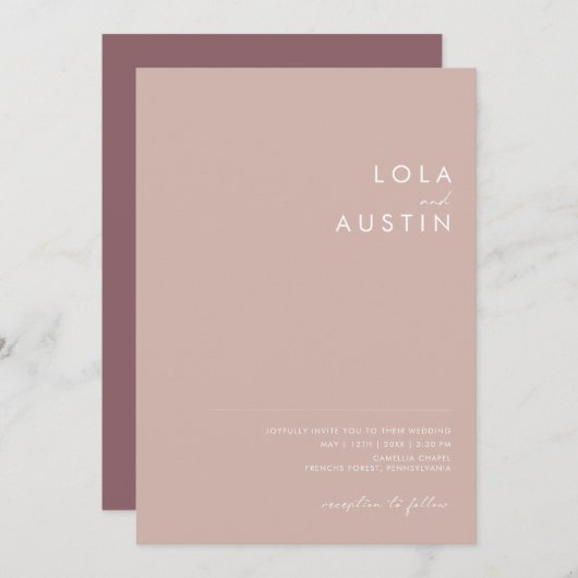 Invitation Dusty Boho | Rose et violet tout en un Mariage (Devant / Derrière)