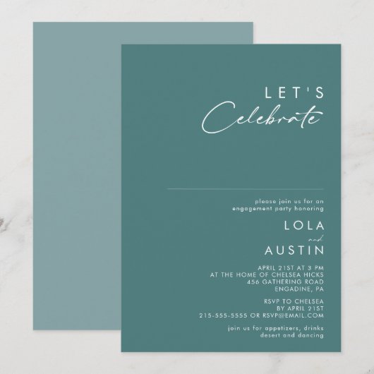 Invitation Dusty Boho | Vert et Bleu Fêtons (Devant / Derrière)