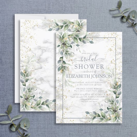Invitation Dusty Botanical Greenery Gold Marble Fête des mari