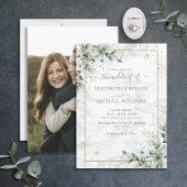 Invitation Dusty Botanical Greenery Gold Photo Mariage