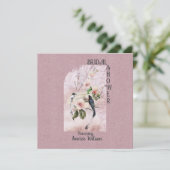 Invitation Dusty Bourgogne Magnolia Fleurs et Oiseaux Douche (Debout devant)