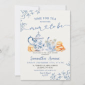 Invitation Dusty Bue Chinoiserie Baby shower Tea Party (Devant)
