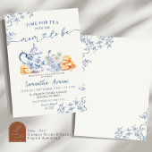 Invitation Dusty Bue Chinoiserie Baby shower Tea Party