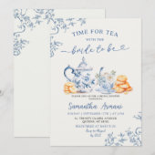 Invitation Dusty Bue Chinoiserie Fête des mariées Tea Party (Devant / Derrière)