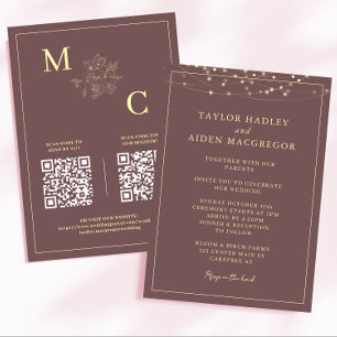 Invitation Dusty Burgundy Elegant QR Code Mariage