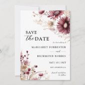 Invitation Dusty Burgundy Mariage Fleur sauvage Enregistrer l (Devant)