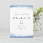 Invitation Dusty Cornflower Blue Aquarelle moderne Mariage (Debout devant)