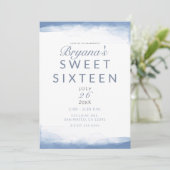 Invitation Dusty Cornflower Blue Aquarelle moderne Sweet 16 (Debout devant)