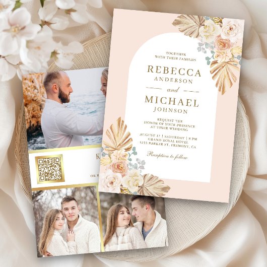 Invitation Dusty Earthy Floral Arch QR Code Mariage photo