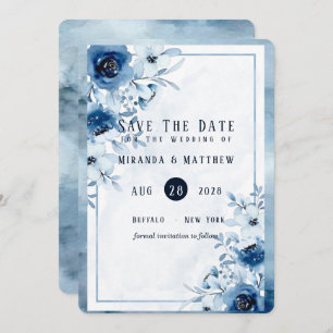 Invitation Dusty et Navy Blue Paint Peony Enregistrer la cart