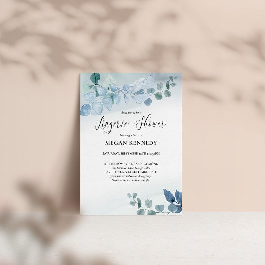 Invitation Dusty Eucalyptus Blue Botanical Lingerie Douche
