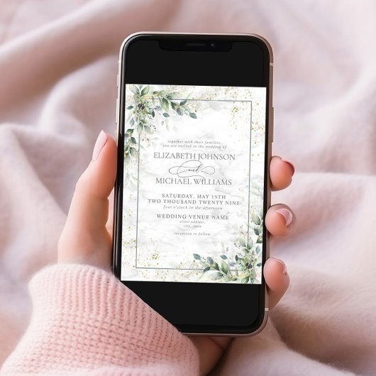 Invitation Dusty Eucalyptus Botanical Gold Green Mariage I