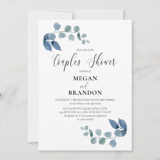 Invitation Dusty Eucalyptus Simple Élégant Couples Douche (Devant)